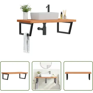 The Living Store Waschbeckenregal Wandmontage Stahl und Massivholz Buche - Braun