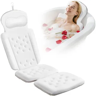 Badewannenkissen Ganzkörper Badekissen, Dickes Badewannenkissen mit Wäschesack, luxuriöses Kissen für Badewanne Kopfstütze Nacken Schulter Unterstützung Entspannung Spa Zubehör (Weiß, 129,5 x 40,6 cm)
