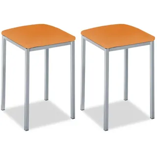 ASTIMESA - Gepolsterter Küchenhocker - Solide und Feste Struktur - Gestell Farbe Aluminium und Sitzfläche aus Kunstleder - Farbe des Sitzes: Orange, Lieferumfang: 2 Stück, Maße: 35 x 35 x 45 cm