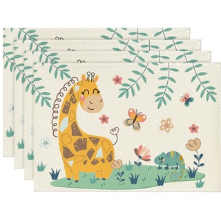 Artoid Mode Giraffe Schmetterling Dschungel Kinder Platzsets 4er Set, 30x45cm Tischset Waschbar Platzdeckchen Küche Party Deko