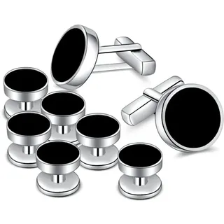 Merit Ocean Herren Manschettenknöpfe und Onyx Hemdknöpfe Set Schwarz für Männer Cufflinks Hochzeit Kragenhemd Ideal für die Arbeitskleidung Frackhemd, Smoking, Anzug, Geschäftskleidung