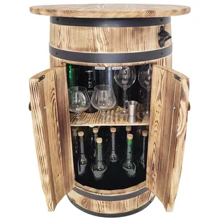Holzfass-Bar mit Regalen und Türen, Barschrank - Hellbraun