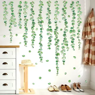 BASHOM SG2-112 Grüne Eukalyptus Weinblätter Wandtattoo Wandaufkleber Aquarell Pflanzen Aufkleber abnehmbar für Kinderzimmer Schlafzimmer Wohnzimmer Kunst Heimdekoration