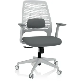 hjh OFFICE 810031 Bürostuhl mit Verstellbarer Lendenstütze PARFERIO W Moderner Drehstuhl, gepolstert, weißer Rahmen, Stoff Grau