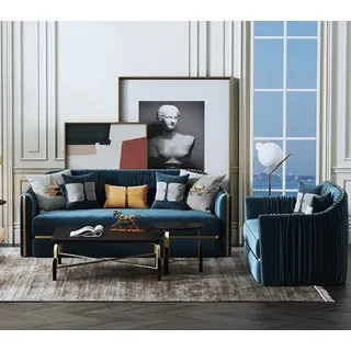 Sofagarnitur 3+2 Sitzer Set Design Sofa Polster Couchen Couch Modern Garnitur - Blau