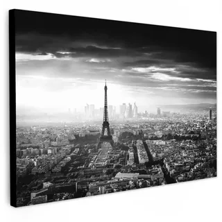 MuchoWow Leinwandbild Paris - Skyline - Eiffelturm - Stadt - Wolken Wanddeko 90x60 cm , Dunkelgrau , Textil , Kiefer , Rechteckig , 90x60 cm , FSC 100% , gerahmt , Bilder & Rahmen, Bilder, Leinwandbilder