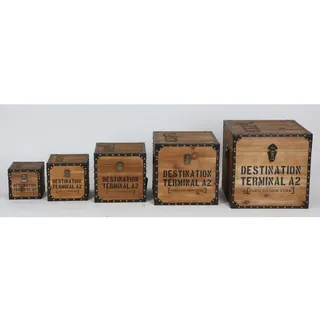 5 Stück Holzkisten Würfel Set 5 Größen kisten mit Deckel Boxen Box 16-38cm Holz