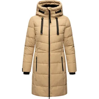 Marikoo Damen Winter Steppjacke Vegan Teddyfell gefüttert Steppmantel Jacke lang warm Mantel Parker Kragen mit Tunnelzug am Kapuze Natsukoo XVI Beige Gr: 44 - XXL - Beige