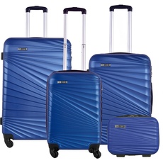 Set mit 4 harten Kabinenkoffern 56 cm, mittlerem Koffer 66 cm, großem Koffer 76 cm und Tasche 23 cm, elektrisches Blau