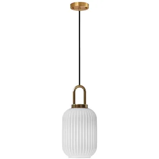 EKSED Weiße Glas-Pendelleuchte mit Bronze-Gold-Finish, moderne Retro-Deckenleuchte, Hängelampe für Nachttisch, Esstisch, Kücheninsel