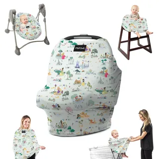 Milk Snob Original Disney 5-in-1 Bezug – Multifunktionale Babytrage mit Stilltop-Funktion | Stilltuch für unterwegs, Kinderwagen Sonnenschutz, Bezug für Babyschale, etc (Enchanted Kingdoms)