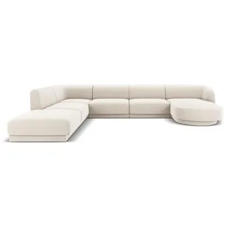 Micadoni Panoramasofa links Miley aus Samt leichtes beige 6 Sitzplätze , Textil , U-Form , 255x70x330 cm , Hergestellt in Europa, Oeko-Tex® , Wohnzimmer, Sofas & Couches, Sofas, Bigsofas