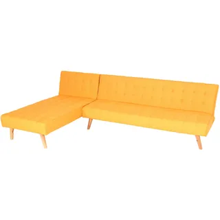 Mendler Ecksofa HWC-K38, Sofa Klappsofa, Liegefläche links/rechts, Stoff/Textil Massivholz MVG zertifiziert 256cm ~ gelb