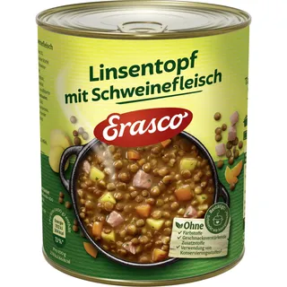 Erasco Linsentopf mit Schweinefleisch (1 x 800g), In rund 5 Minuten fertig – Mit viel Gemüse – Ohne Schnickschnack - Einfach deftig und lecker