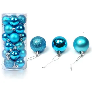 24 Stück Weihnachtskugeln Glänzend Glitzernd Matt Christbaumschmuck bis 3cm Türkis