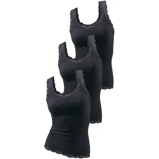 Tanktop H.I.S "mit Spitze", Damen, Gr. 36/38, schwarz, Feinripp, Obermaterial: 100% Baumwolle, unifarben, Basic, körpernah, Rundhals, Tops Tanktop, aus reiner Baumwolle, Feinripp, sommerlich leicht, Topseller