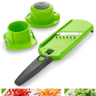 Börner Multi Dicer & Julienne Gemüseschneider • Gemüsehobel mit 2 Schnittarten • Julienne Schneider für Würfel & Streifen • Für Obst & Gemüse • Küchenhobel Set • Farbe: Grün