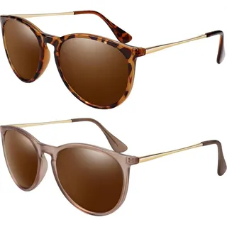 LINVO Sonnenbrille Damen Polarisiert Retro Runde Vintage UV400 Schutz