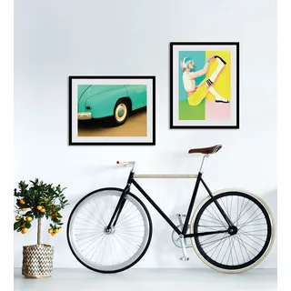 Bild QUEENCE "Nostalgie", grün (farbe rahmen: schwarz, farbe bild(er): grün), B:40cm H:30cm, Acrylglas, Holz, Papier, Bilder, Bild, HD Premium Poster-Druck inkl. Holzrahmen