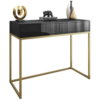 Lookway Konsole Blanco Gold II auf goldenem Gestell , Schwarz Hochglanz , Holzwerkstoff , 100x81x42 cm , Wohnzimmer, Wohnzimmertische, Konsolentische