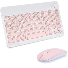 AIMMIE Tragbare kabellose Tastatur, Rechargeable10 Ultra Slim Universal Tablet Tastatur mit kabelloser Maus, kleine kabellose Tastatur für iOS/Android/Windows Tablets, Laptops, PC, Telefone (Pink)