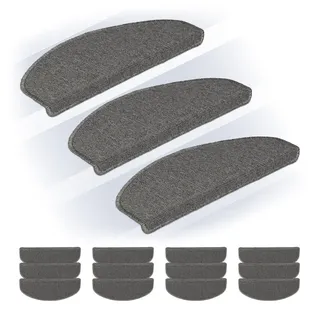Relaxdays Stufenmatten im 15er Set, abgerundete Treppenstufenmatten, BxT: 65x24 cm, selbstklebende Treppenteppiche, grau