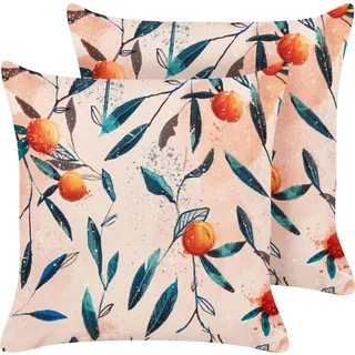 BELIANI Gartenkissen Mehrfarbig Stoffbezug mit Füllung Quadratisch 45x45 cm Obstmuster Wetterfest Deko für Lounge Garten Balkon Terrasse Indoor Outdoor - Bunt, Orange