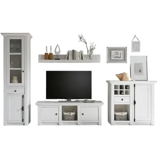 furn.design Wohnwand Set 4-teilig in weiß Pinie Landhaus Wohnzimmer, Schrankwand Hooge 340 cm, weiß 340 cm X 207 cm