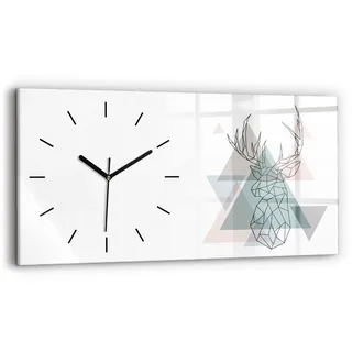 Wallfluent Wanduhr – Stilles Quarzuhrwerk - Uhr Dekoration Wohnzimmer Schlafzimmer Küche - Zifferblatt mit Strichen - schwarze Zeiger - 60x30 cm - Rentier skandinavischer Stil - Schwarz