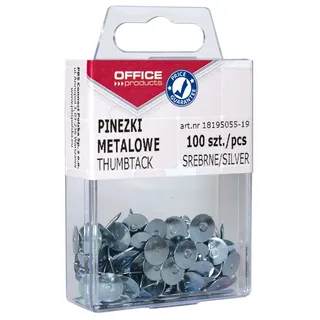OFFICER PRODUCTS OFFICE PRODUCTS 18195055-19 Metallene Reißnägel Rund / 100 Stück/silbern/in der Packung/ 100 Stück in Hängebox/für Büro oder DIY/Reißzwecken