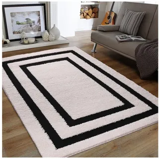 Sanat Wohnzimmer Teppich - Luxus Shaggy Nicht-schuppend Teppich, Wohnzimmer Schlafzimmer Esszimmer Eingangsbereich Teppiche, Bordüre Creme 120 x 160 cm