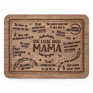 Geschenke Mama, Geburtstagsgeschenk für Mama - Nussbaum Schneidebrett 28x21.5x1.2cm mit liebevollen Gravuren, Küchenbrett für Muttertag, Weihnachten & Alltag