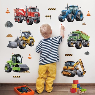 decalmile Wandtattoo Kinderzimmer Junge Fahrzeuge Traktor Wandaufkleber Auto Bagger Wandsticker Junge Kinderzimmer Babyzimmer Spielzimmer Wanddeko