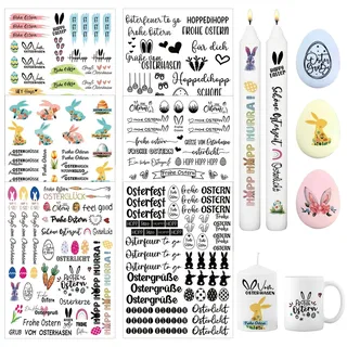Kerzentattoos Ostern, 6 Stück Osterns Kerzenfolie, Ostern Kerzenaufkleber, Osterns Kerzen Tattoofolie, Osterhasen Ostereier Sprüche Wasserschiebefolie Osterns DIY Kerzen Osterdeko