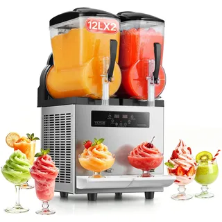 Vevor kommerzielle Slusheis Maschine 12 L x 2 Doppeltank-Maschine für gefrorene Getränke, 96 Tassen Edelstahl Slush-Eis-Maschine mit Tastenfeld Softeis Maker für Partys Restaurants Cafés Bars
