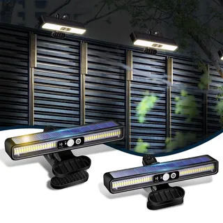 ICEKO Solarlampen für Außen mit Bewegungsmelder, 2 Stück Clip Solar Lampe, 3 Modi Solarleuchten Beleuchtung IP55 Wasserdichte, 36 LED Ohne Bohren Montage für Dachrinnen, Zaun, Balkon & Garten