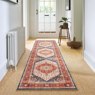 Carvapet Läufer Teppich 60x240cm rutschfest Lang Teppichläufer Waschbar Mikrofaser Vintage Medaillon Orange Teppich Flächenteppich Laufteppich