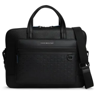Laptoptasche TOMMY HILFIGER "TH MODERN COMPUTER BAG", Gr. B/H/T: 38cm x 28cm x 6cm, schwarz, Lederimitat, Taschen Laptoptasche, Unisex Aktentasche, Notebook mit abnehmbarem Umhängeriemen