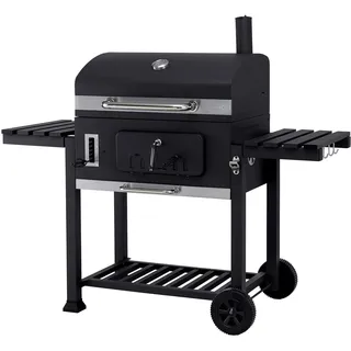 Toronto XXL, Holzkohlegrill/Grillwagen, Grillfläche: ca. 71,5 x 46 cm, Edelstahl-Griff, Thermometer und höhenverstellbare Kohlebene, Kaminanzug und Kohleklappe, Maße ca. 152 x 73 x 137 cm