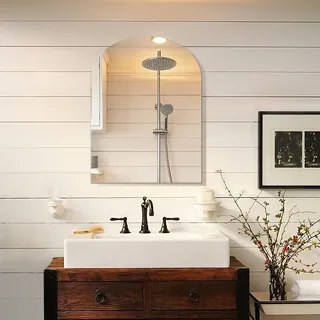 Sqinor Spiegel Bogen 45x60 cm Rahmenlos Dekorative Wandspiegel, Modern HD Spiegelglas Badspiegel ohne Rahmen, Deko Halbrunder Spiegel für Flur Bad Badezimmer Wohnzimmer Schlafzimmer Gäste WC Wand