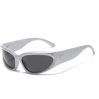 YAMEIZE Sport Sonnenbrille für Damen Herren-Y2k Vintage Futuristische Fahrradbrille Radsportbrillen Golf Brille UV400 Schutz SilberRahmenSchwarz