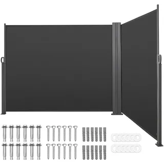 SucceBuy Ausziehbare Seitenmarkise 180x600 cm, gefertigt aus strapazierfähigem 180 g/m2 Polyestergewebe, ideal als Windschutz, Sonnenschutz, Sichtschutz oder Raumteiler für Garten, Balkon, Pool und Terrasse, Farbe: Grau - Grau