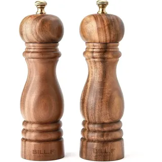 Bill.F Salz- und Pfeffermühle Set, Holz Pfeffermühle 2er Set Manuelle Salz Pfefferstreuer Grinder Nachfüllbar 7 Zoll mit Verstellbarem Keramikmahlrotor