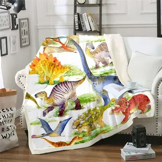 Loussiesd Kinder Dinosaurier Wohndecke 150x200cm Dschungeltiere Muster Decke für Schlafsofa Kuscheldecke Süß Karikatur Dinos Design Flanell Fleecedecke