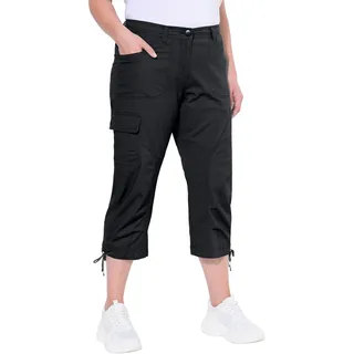 Ulla Popken Damen große Größen Übergrößen Plus Size 7/8-Cargohose, Komfortbund schwarz 54 799192100-54