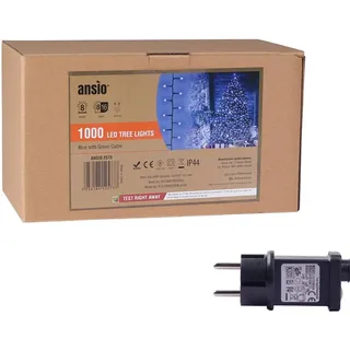 ANSIO® Lichterkette außen Innen 25m 1000 LED Büschellichterkette Cluster Weihnachtsbaum Lichtketten Strom Für Weihnachten, Balkon, Weihnachtsdekoration | Blau Weihnachtsbeleuchtung |Grünes Kabel
