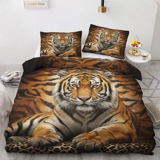 Mistela Bettwäsche 135x200 Tiger - Wildtier Tiger Bettbezug 135x200 2 teilig, Wendebettwäsche und Kissenbezug, Weiche Mikrofaser Bettwäsche-Sets mit Reißverschluss, Jungen Teens Schlafzimmer Deko