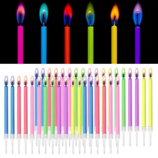36 Stück Geburtstagskerzen Kuchen mit Bunter Flamme, Farbige Flammen Birthday Candles, Kerzen Torte,Tropfkerzen Bunt für Partydeko Familienfeiern Dekoration