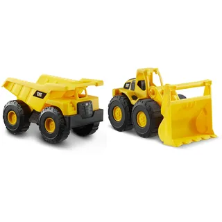 CAT Caterpillar by Funrise 82046 Caterpillar CAT Baustellen-Fuhrpark, 2er-Pack – Kipplaster & Radlader Baufahrzeug, Gelb Schwarz