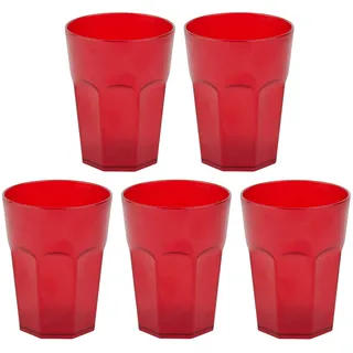 Engelland - 5 x Plastikbecher, Trinkbecher, Rot, Cocktailbecher, 250 ml, mit Eichstrich, stapelbar, Mehrweg, Kunststoff, Frostoptik, wiederverwendbar, Party-Becher, Trink-Glas